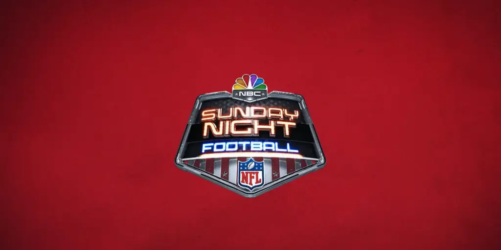Nfl sunday night football logo on a red background.