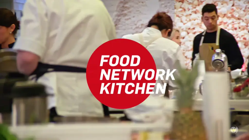 A group of people in a kitchen with the words food network kitchen.