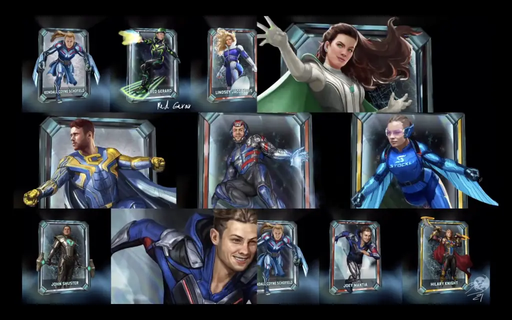 The avengers characters are shown in different poses.