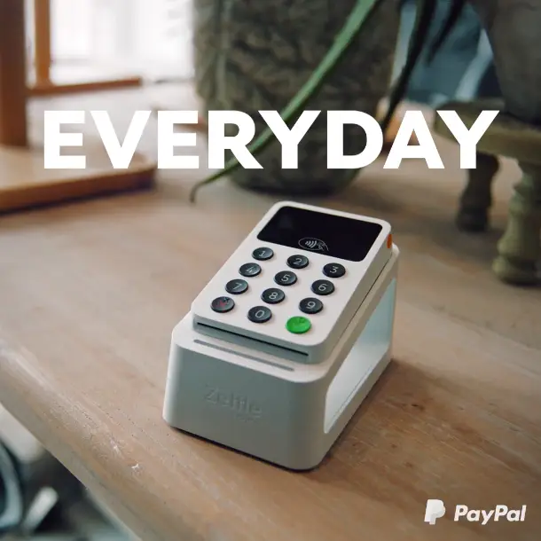 A PayPal device on a table with the words everyday, symbolizing an online payments platform.