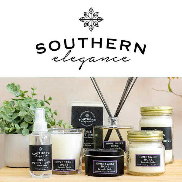 Southern elegance - a collection of candles, jars, and potted plants available to our online community.