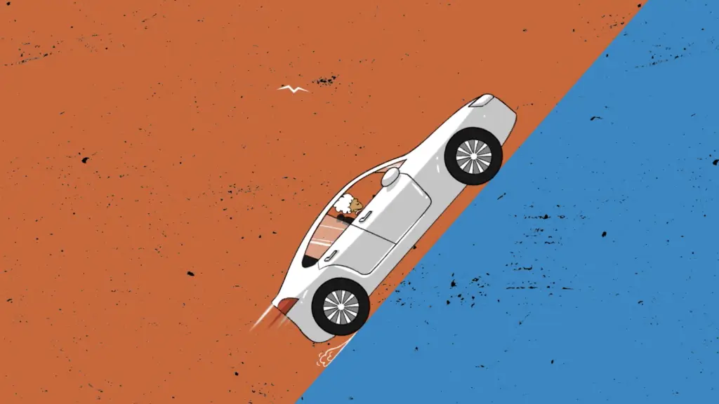 An illustration of a white car on a blue and orange background, showcasing our Branded Work for LIVE 2023.