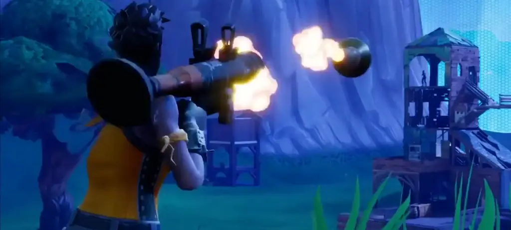 An image of a person shooting a gun in Fortnite, featuring towable trailers in the background.