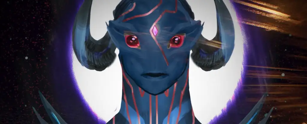 An image of a blue alien with horns appears in movie trailers.