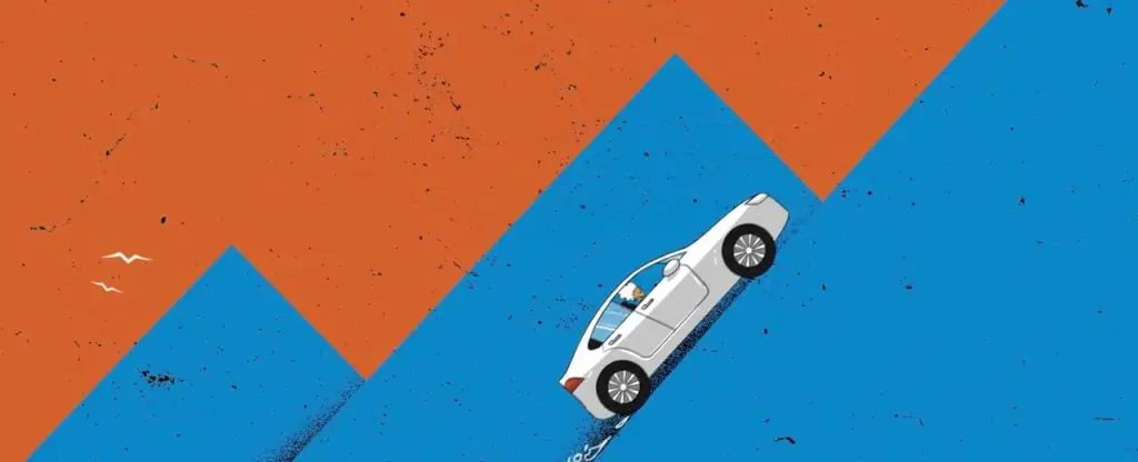 A white car on a blue and orange background, LIVE 2023.