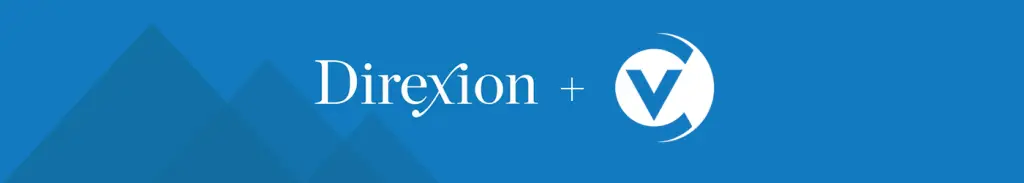 The logo for Direxion on a blue background.