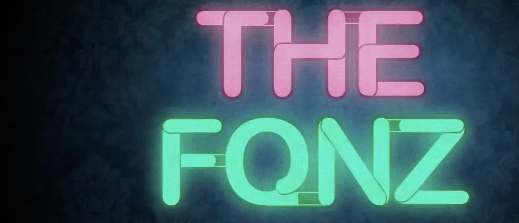 Neon-lit sign reading "the fonz" against a dark background, enhanced in SHO/P+.